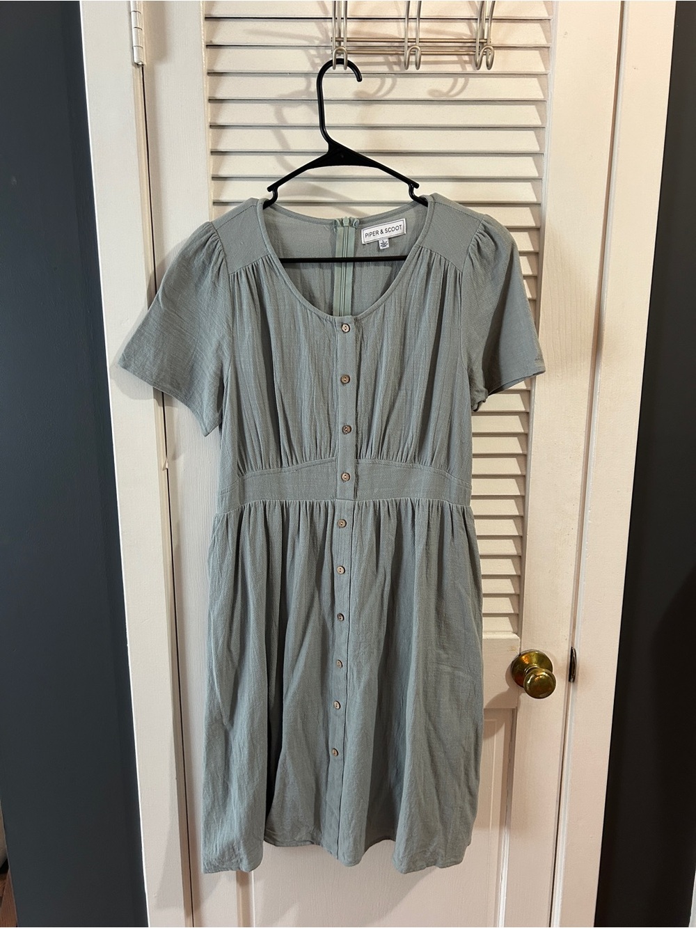 Sage Blue Button-Front Short Sleeve Dress